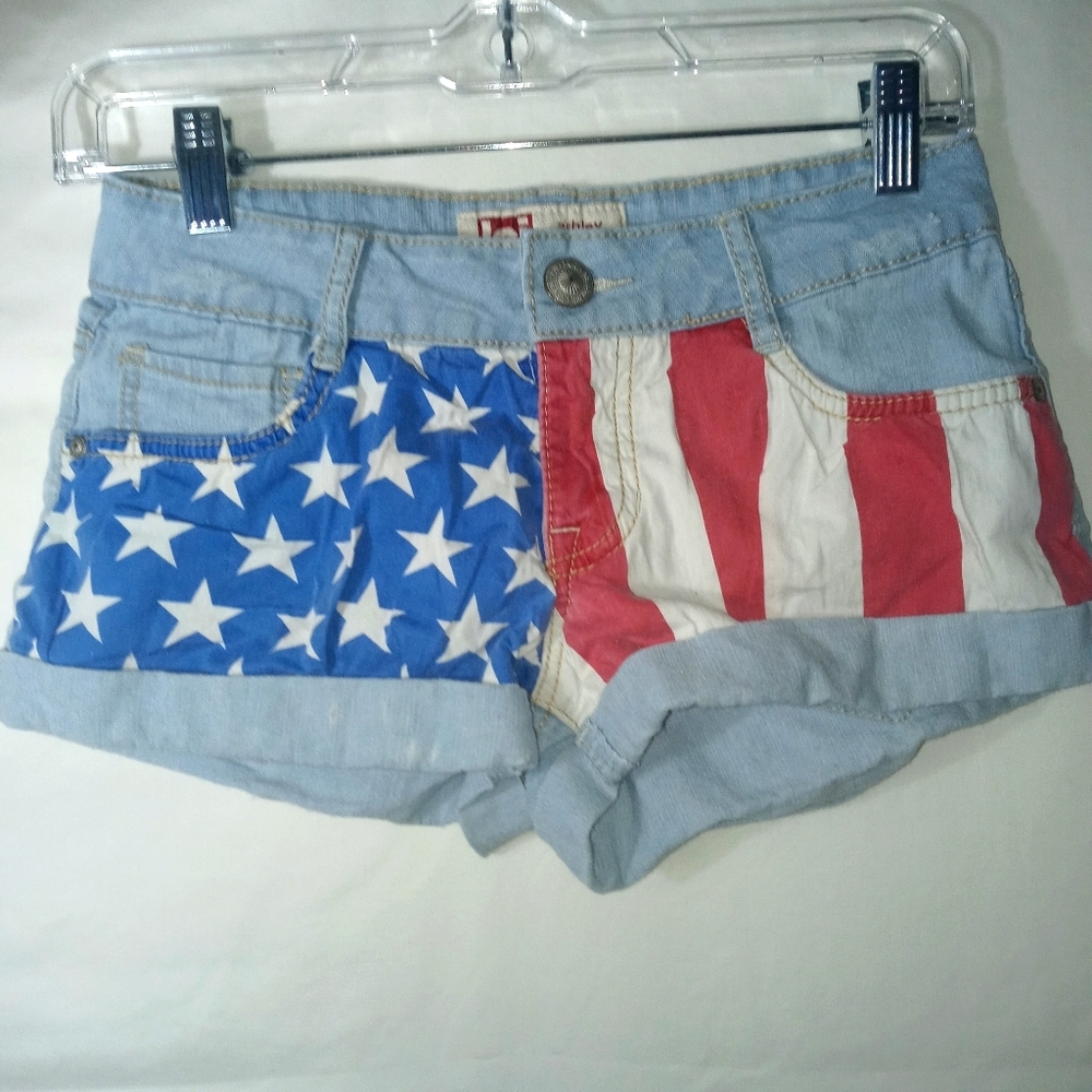 Lei American Flag Light Denim Shorts